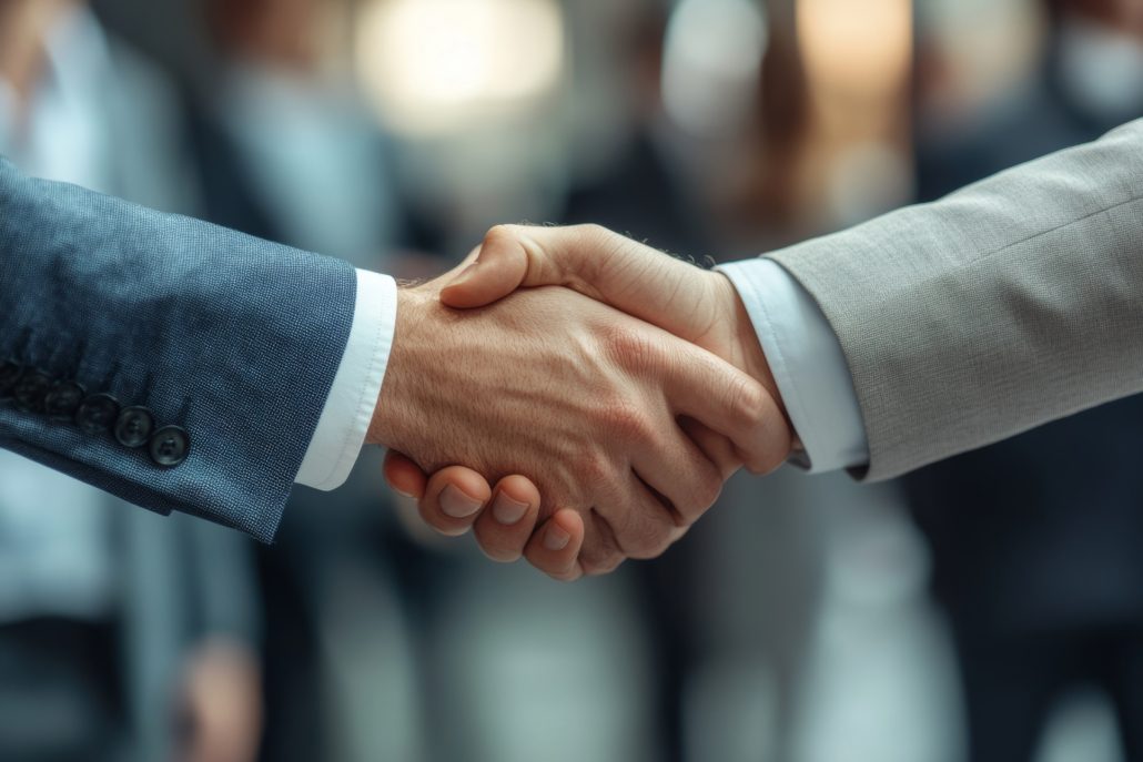 close up. successful business people shaking hands, Generative AI