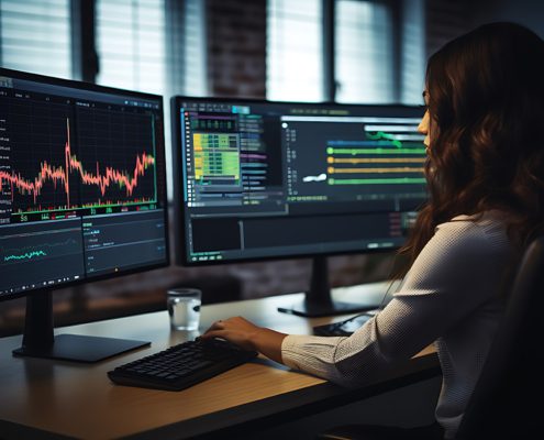 A close up of a computer screen displaying a stock market tradi