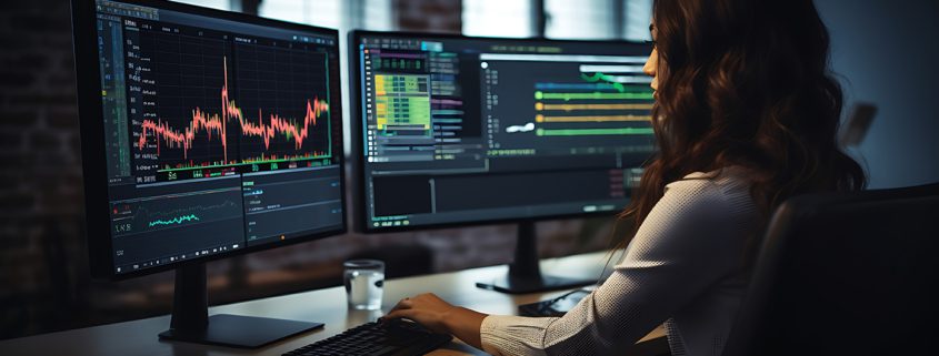 A close up of a computer screen displaying a stock market tradi