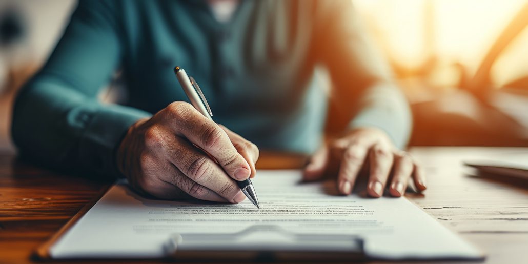 Sealing the Deal: A Buyers Hand Signing a Contract to Purchase a