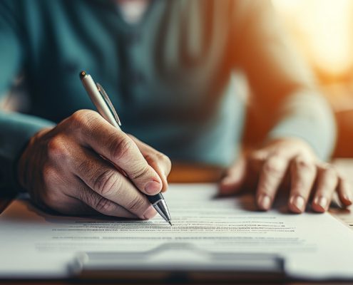 Sealing the Deal: A Buyers Hand Signing a Contract to Purchase a