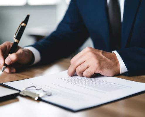 Married Couple Writing Their Will In Business Office