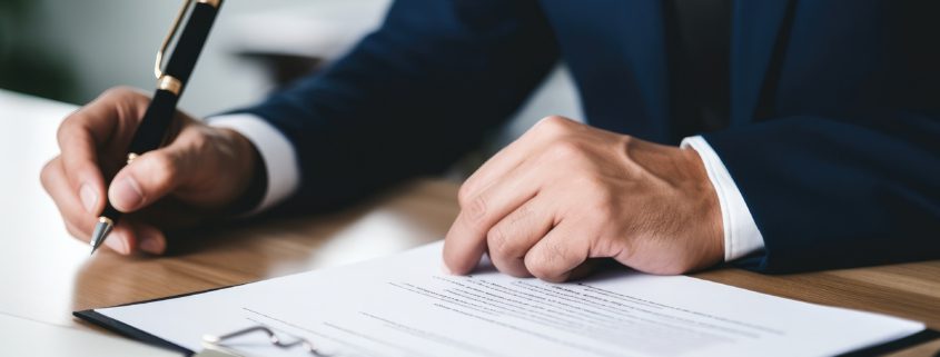 Married Couple Writing Their Will In Business Office